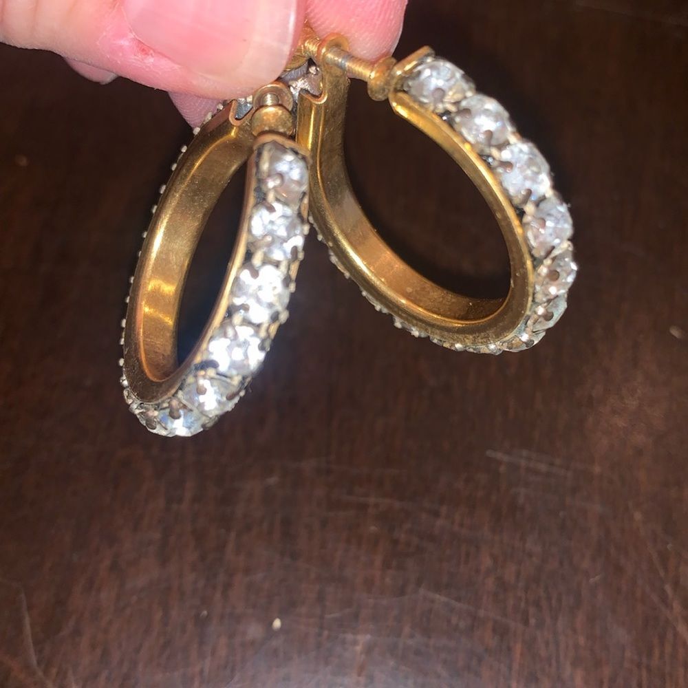 Vintage screwback, rhinestone hoop earrings